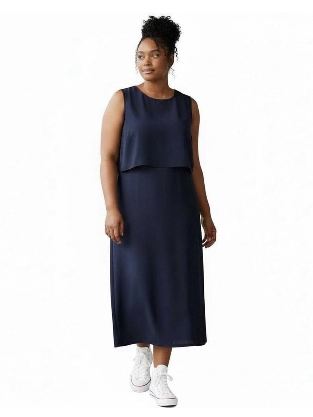 🆕 SPANX Ponte Fitted Midi Dress Classic Navy Size 3X Sleeveless Back Cutout